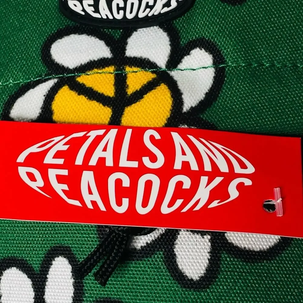 Petals and Peacocks Flowers and Peace Sign Crossbody Camera Bag Green